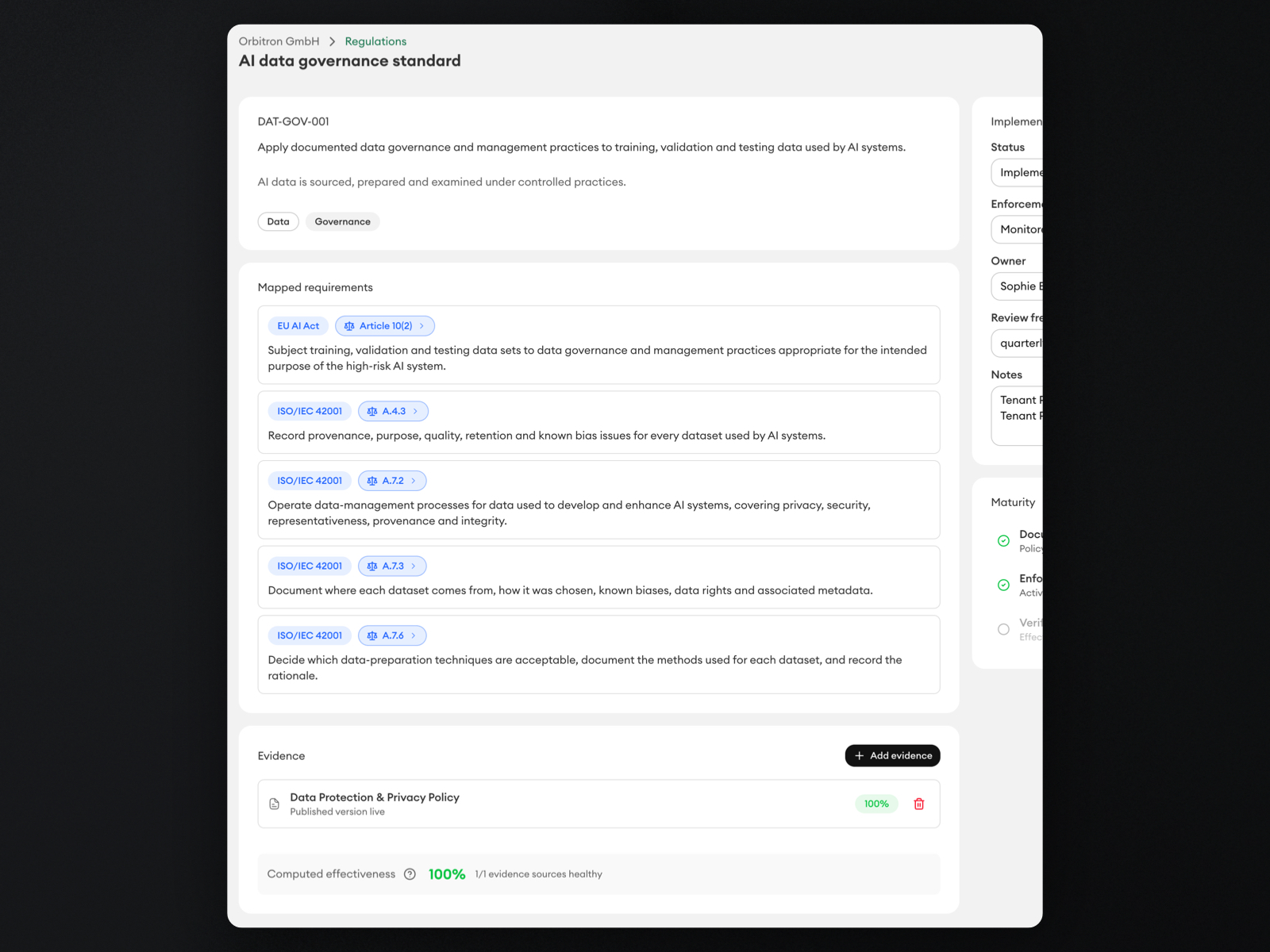 Controls that pull evidence from the work itself. screenshot