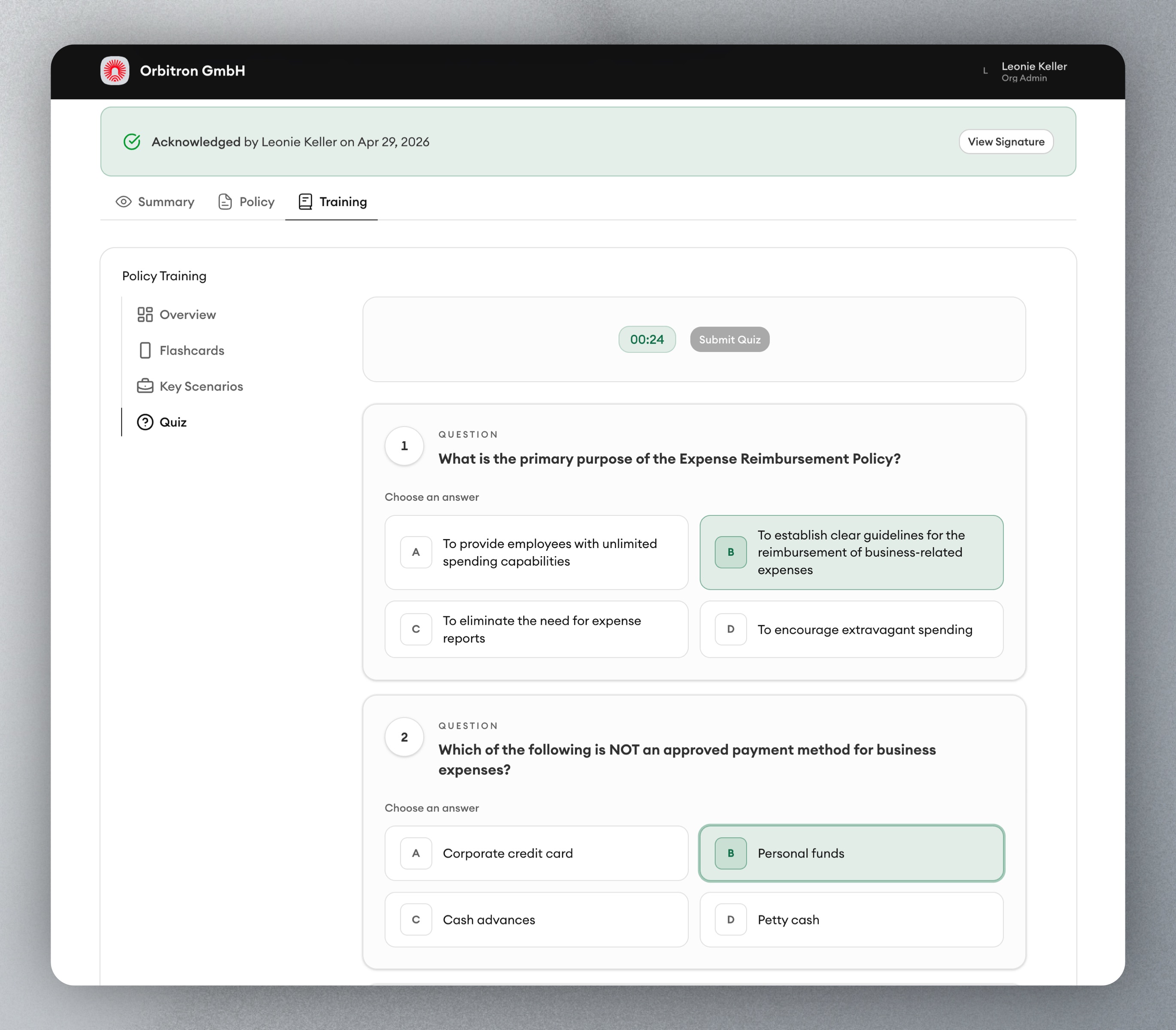 Turn every policy into practical learning, not passive exposure. screenshot