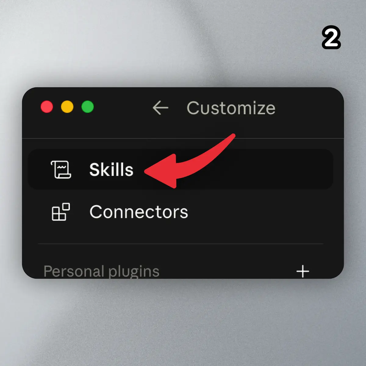 Claude Customize menu with Skills highlighted